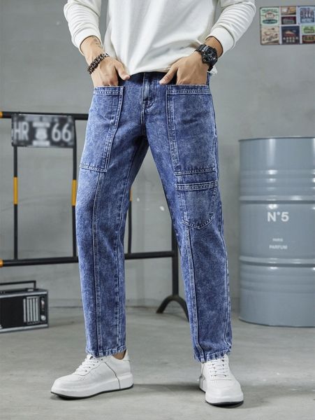 

men pocket patched jeans y7mu#, Blue