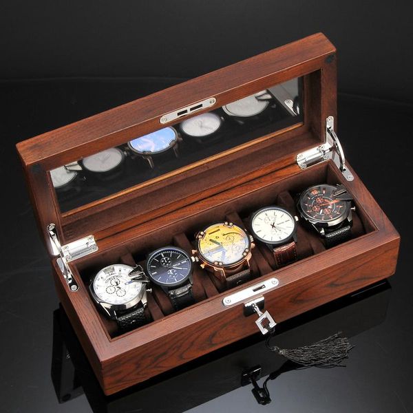

watch boxes & cases 5 slots fashion men home wooden box luxury display for watches 200911-22, Black;blue