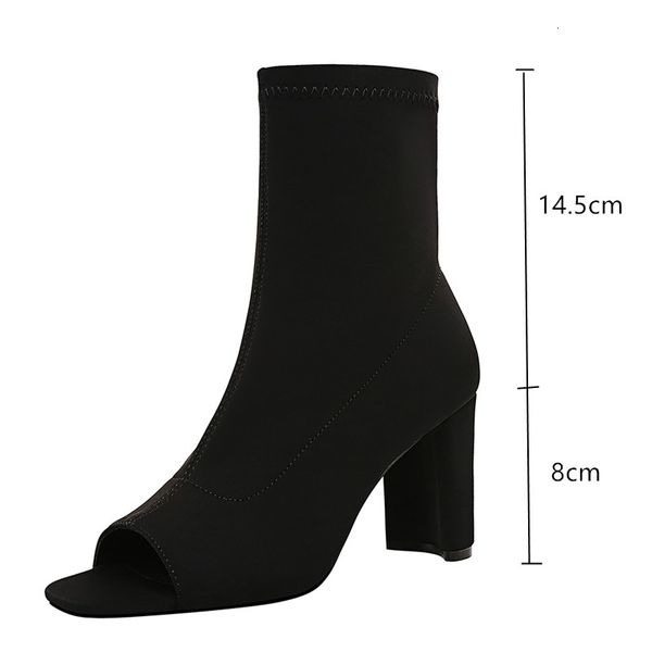 

dress shoes fashion stretch women boots simple thick high heels peep toe ankle boots spring autumn casual streetwear short utwr, Black