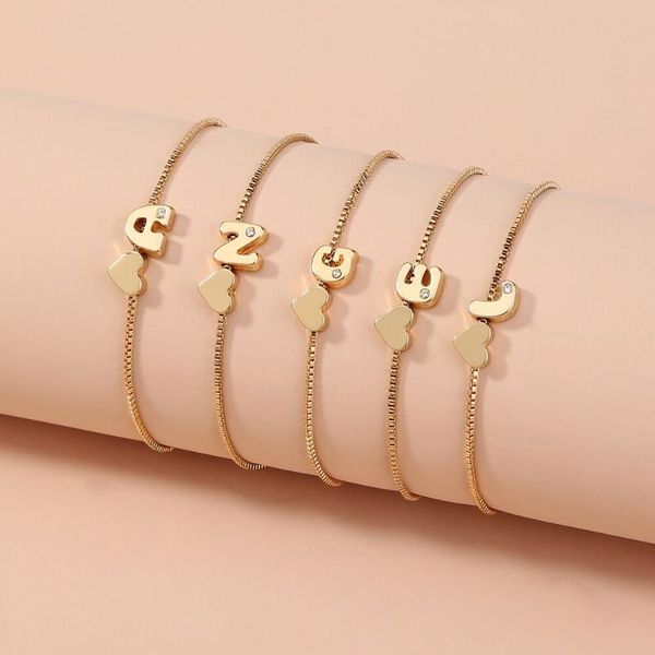 

link, chain fashion girls gold color 26 a-z letter name heart bracelet bangle initial alphabet charms box bracelets for women gifts, Black