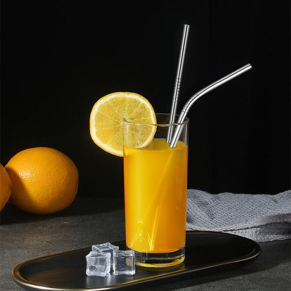 

stainless steel straw straight and curved metal reusable with cleaning brush party bar accessories drinking straws