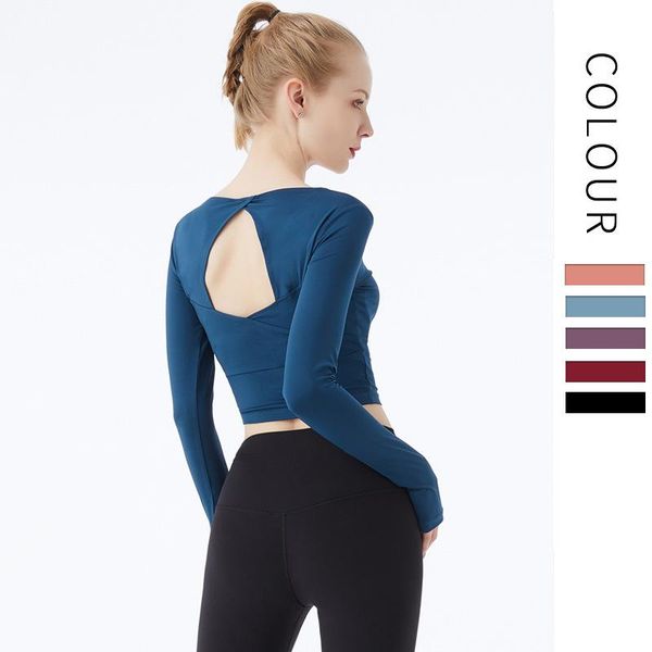 

yoga outfits 2021 women's sportswear wear ins style quick-drying clothes fitness t-shirts long sleeves tight back with bra, White;red