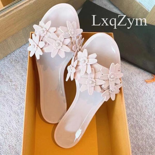 

slippers summer women's flat designer lovely flowers casual beach pvc jelly sweet slides, Black