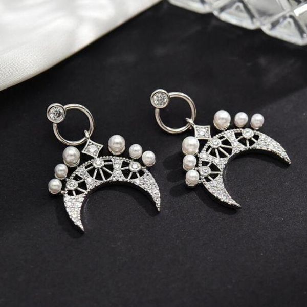 

dangle & chandelier silver color zircon moon pearl fashion temperament pendant earrings women unusual classic tender girls sweet ear jewelry
