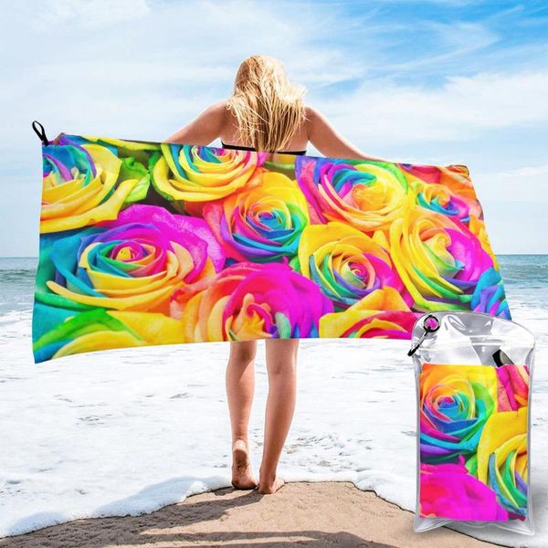 

quick drying pocket towel colorful roses romantic portable water absorbent no pilling sports bath