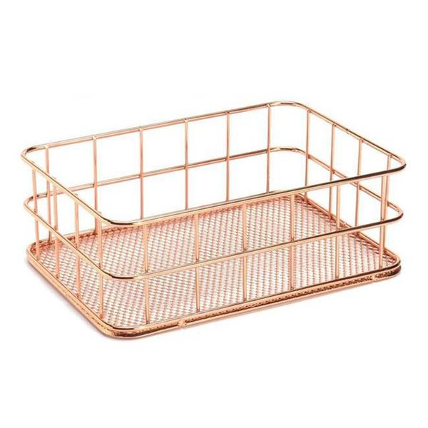 

est wire iron storage basket rose gold durable home office desk shelf deskfor kichen cabinets bedroom bathroom baskets