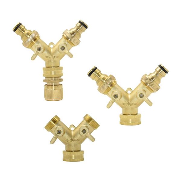 

brass female 3/4" to 2-way tap 5/8" nipple water splitter male y garden quick connector irrigation valve 1pcs watering equipments