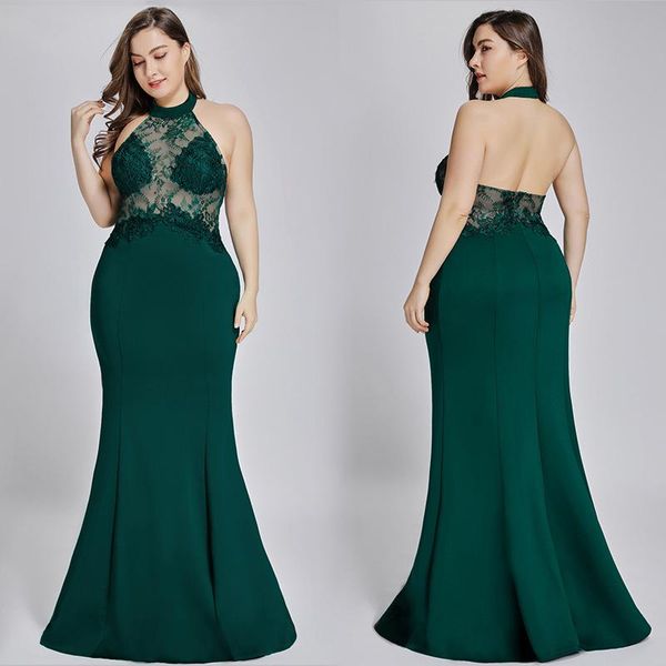 

party dresses plus size mermaid lace evening dress green halter sleeveless floor-length backless zipper-up for, White;black