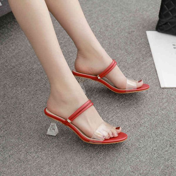 

sandals women transparent heel pumps plus size slippers open toe platform high heels ak63, Black