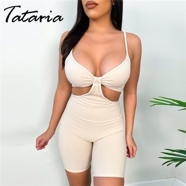 

summer rompers womens jumpsuit shorts hollow out female sleeveless bodysuit for black bodycon sling 210514, Black;white
