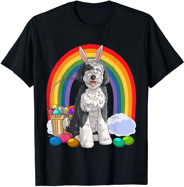 

sheepadoodle happy easter eggs bunny dog t-shirt men boys t-shirt, White;black