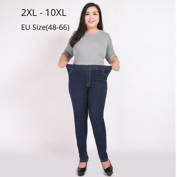 

jean plus size 10xl 9xl 8xl women spring long trousers high waisted pantalon femme stretched pencil denim jeans for mujers, Blue