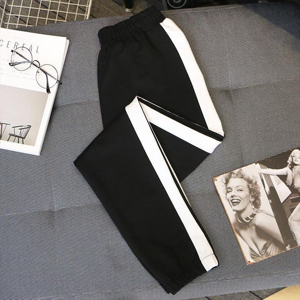 

fashion 5xl plus size womens capris trousers side bar motion spring autumn loose elastic waist casual harem, Black;white