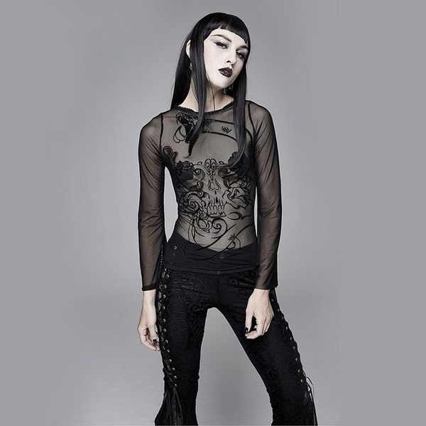 

devil fashion gothic vintage womens blouse soft black horn sleeve hollow out women's blouses & shirts, White