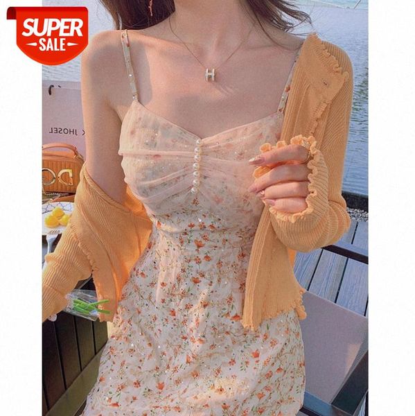 

monet's garden"" french sweet dress skirt female floral suspender #6h2z, White;black