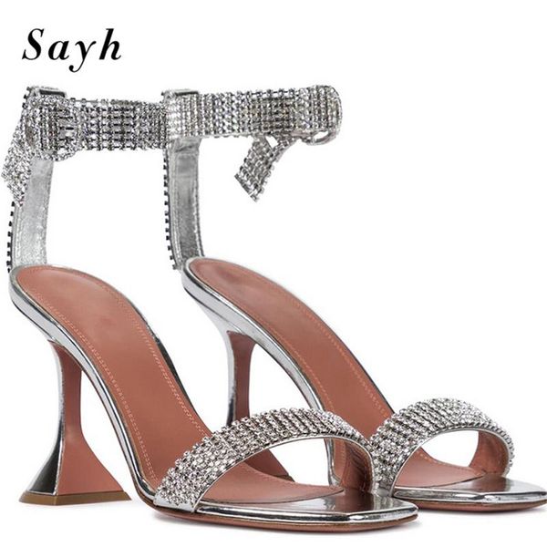 

sandals summer women thin high heel pumps rhinestones crystal buckle stiletto peep toe bridal dress shoes, Black
