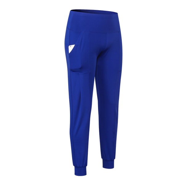 

fonoun women pants for running yoga fitness elasticity quick-drying with pokets loose f02320, Black;blue