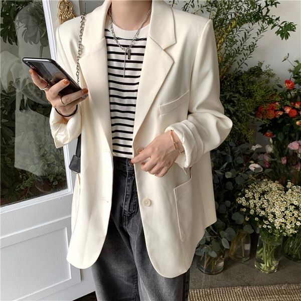 

women's suits & blazers korea chic office lady blazer jackets women black casual loose vintage elegant notched suit coat 3 colors ol, White;black