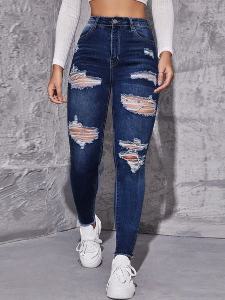

ripped raw trim skinny jeans u4os#, Blue