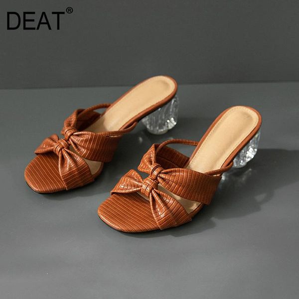 

slippers [deat] 2021 spring summer round toe shallow double bowknot transparent high heels women shoes fashion tide 10g967, Black