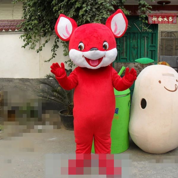 Costume della mascotte del topo rosso di alta qualità Vestito da festa di fantasia di Natale di Halloween Vestito da personaggio dei cartoni animati Vestito da carnevale unisex per adulti