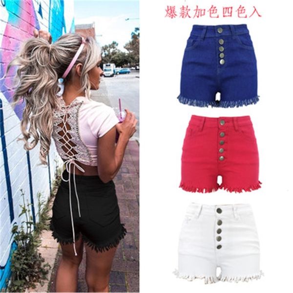 

short summer denim shorts for women high waist short female button fringe jeans plus size s-xxl, White;black