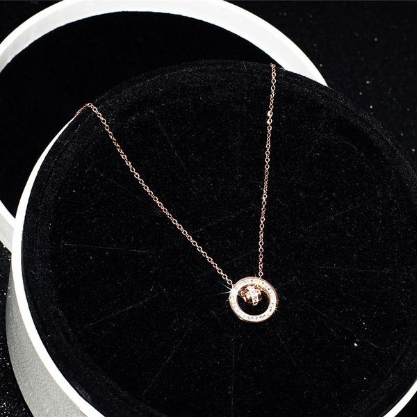 

pendant necklaces yun ruo 2021 arrival rose gold color double circle crystal necklace fashion titanium steel woman jewelry never fade, Silver