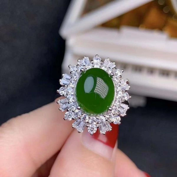 

cluster rings natural and real jade ring 925 silver inlaid fashion wedding, Golden;silver