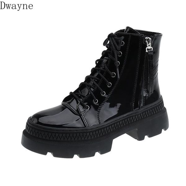 

boots 2021 autumn women british style fashion simple solid color thick soles and comfortable casual, Black