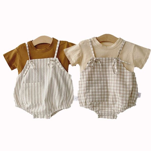 

summer clothes loose cotton casual baby boy girl sets 0-3y infant toddler rompers and overalls born suits jumpsuits, Blue