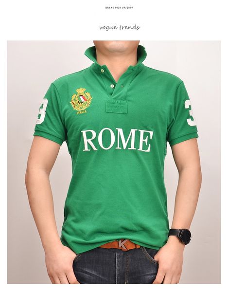 Polos masculinos do Brasil Espanha Canadá Las Vegas Roma Men Men Manga T-shirt de algodão