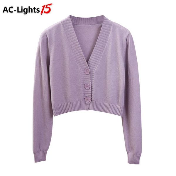 

women's knits & tees women's cardigan sweaters female black white purple short cropped sweater v neck single breasted woman knitted