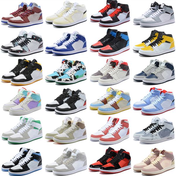 

men women basketball shoes 1s jumpman 1 high mid bordeaux atmosphere bred patent university blue hyper royal pale ivory mens trainers boots
