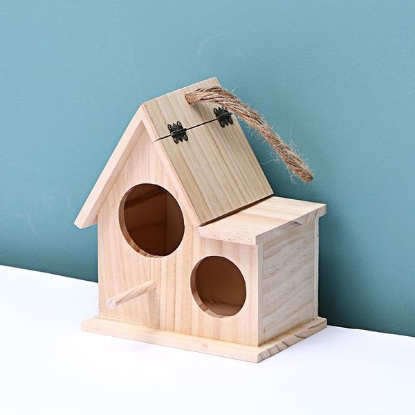 

wooden bird house breeding box nest chalet manual cage garden accessories outdoor hanging decoration cages
