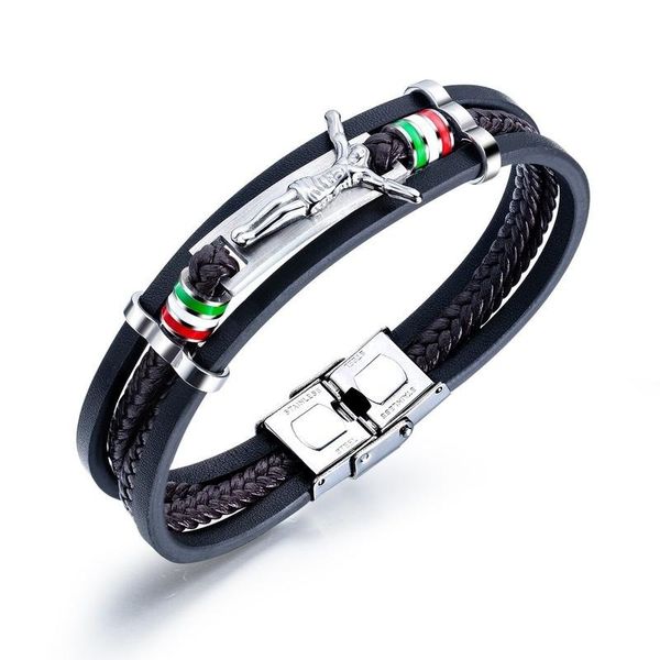 

souvenirs hand catenary cross jesus cow leather bracelet multi-layer woven stainless steel titanium jewelry