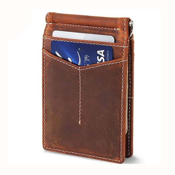 

the wallet leather men's and women's crazy horse cow leather multi function short dollar clip, Black