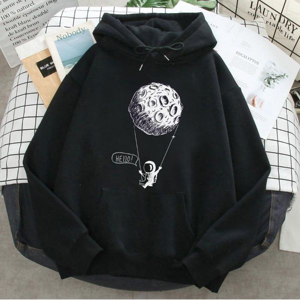 

men's hoodies & sweatshirts astronaut flying print man women casual loose long sleeve harajuku streetwear hoody autumn winter fleece wa, Black