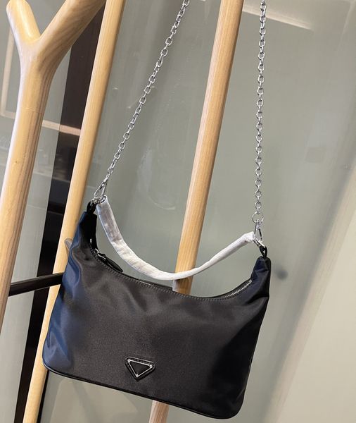 

women nylon shoulder bags luxury hobos chains triangle bag small baguettes black