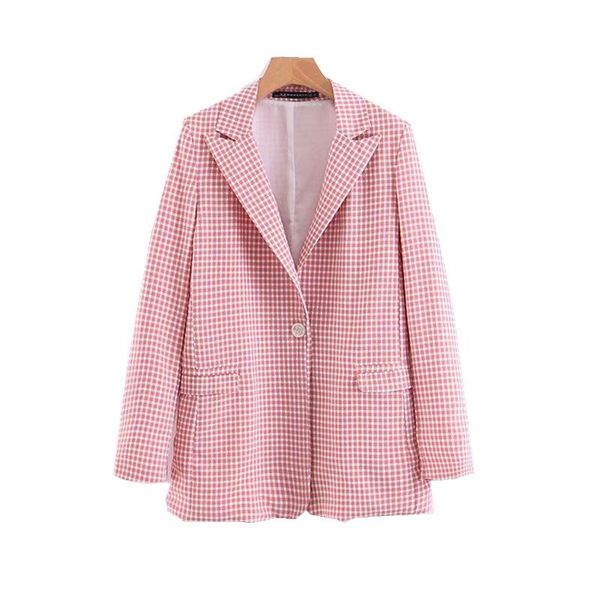 

women's suits & blazers women pink plaid blazer pockets single button long sleeve female casual coats woman office wear outerwear chic, White;black