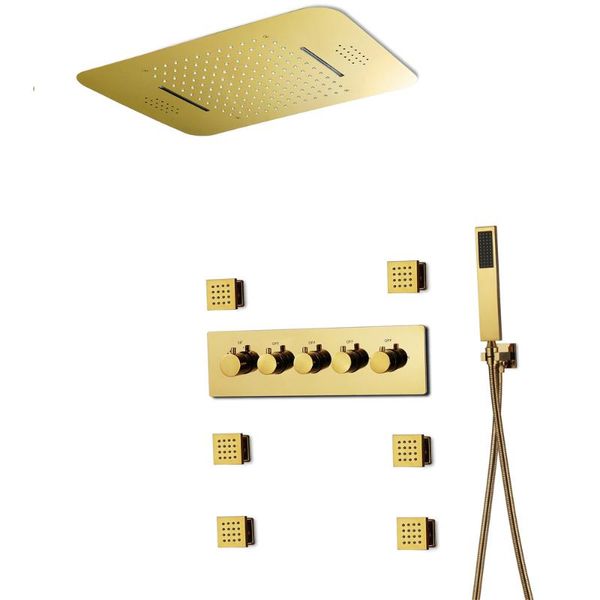 

luxury golden color shower set music bluetooth heads waterfall systems thermostatic mixet valves bathroom sets