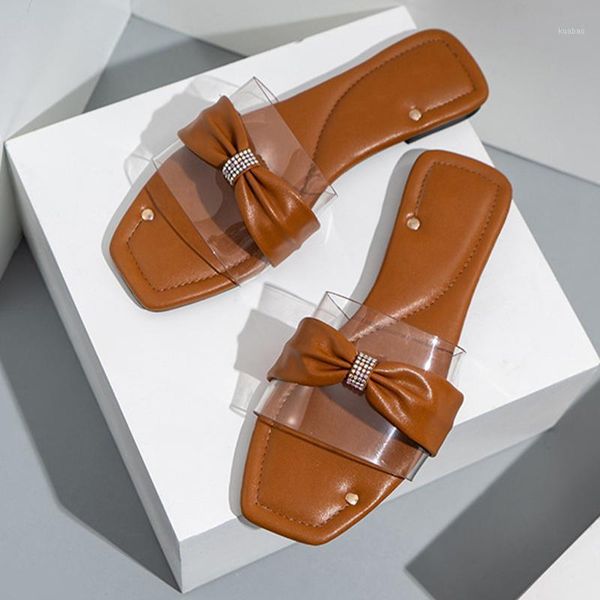 

women's summer fashion slippers transparent bow ladies pu leather flat shoes square toe women casual shoe female footwear1, Black