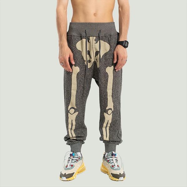 

high streetwear sweatpants fashion women pants skeleton printed harem trousers male outdoor hip hop oversized casual mens overalls, Black