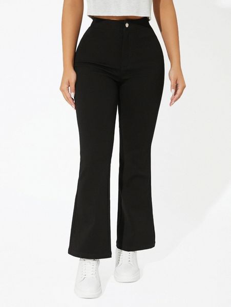 

petite high waist solid bootcut jeans r4wq#, Blue