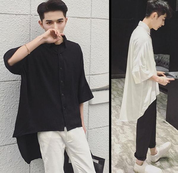 

summer personality irregular shirts men's loose wide shirt bf casual half sleeve hairstylist singer costumes clothing, White;black