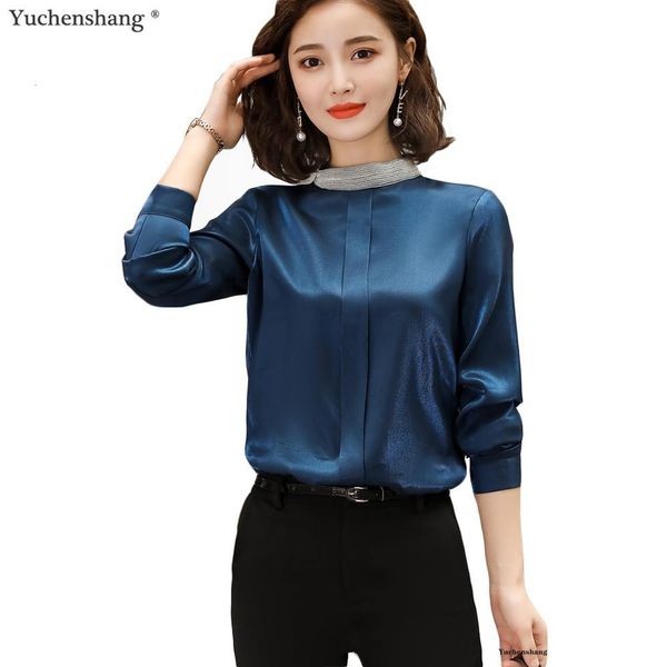 

women's blouses & shirts fashion women stand collar shirt new winter autumn wear size s-4xl dark blue white red p848