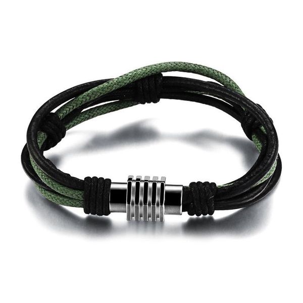 

charm bracelets punk style stainless steel magnet clasp bangles men women hip hop jewelry fashion multi layers genuine leather rope, Golden;silver