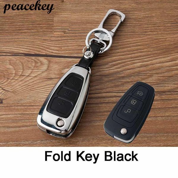 

keychains zinc alloy+leather car styling remote key cover case for ford focus 3 4 mondeo kuga escape edga 2021, Silver