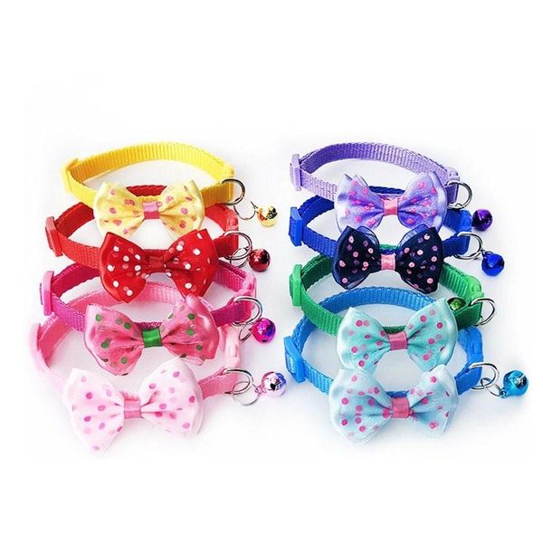

dog collars & leashes pet cat collar with bell elastic bow tie neck strap adjustable buckle kitten puppy animal accessories