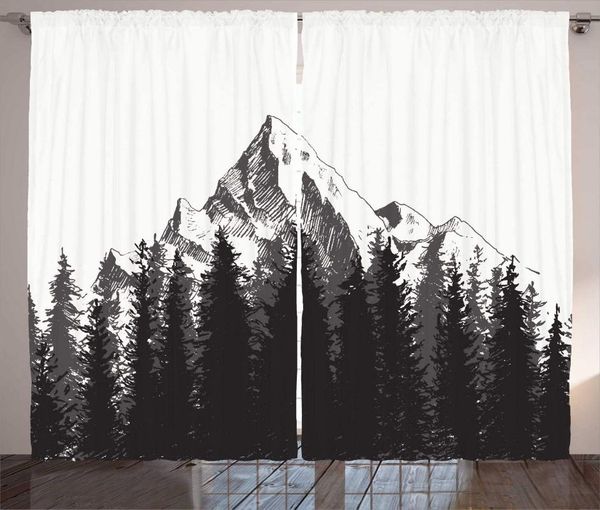 

curtain & drapes prehistoric curtains mountain with fir forest and arrow folk style retro print living room bedroom window dimgrey