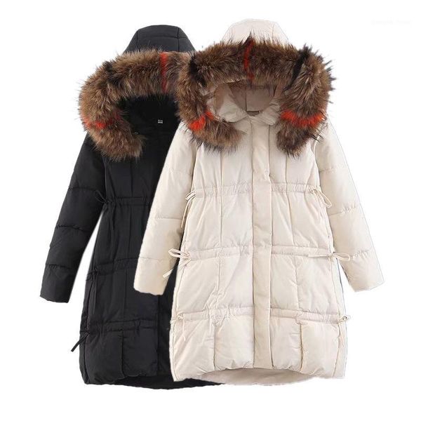 

elegant temperament long-sleeved cake fur collar cotton women's long coat, Black